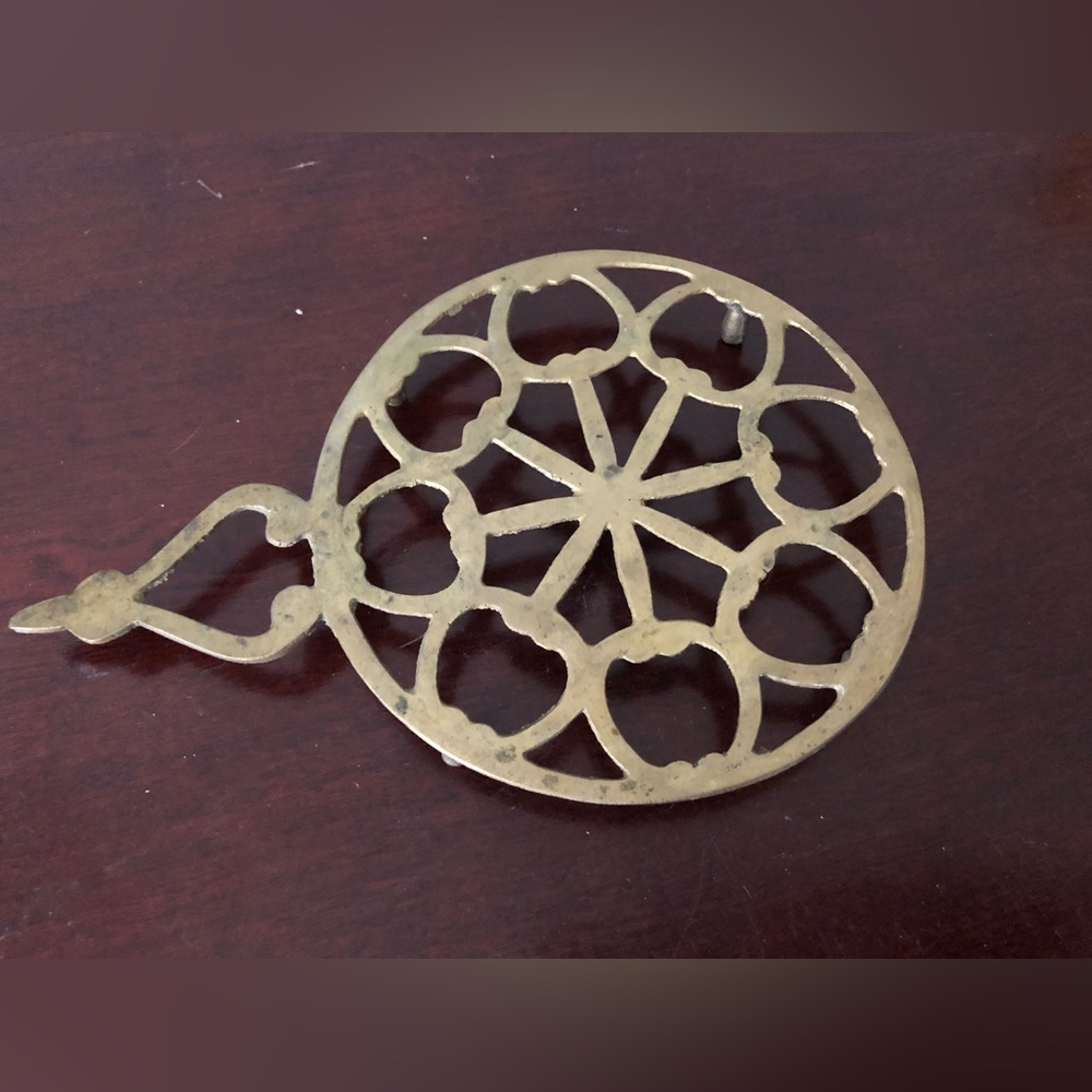 VTG India Brass Geometric Floral Trivet with Teardrop Finial